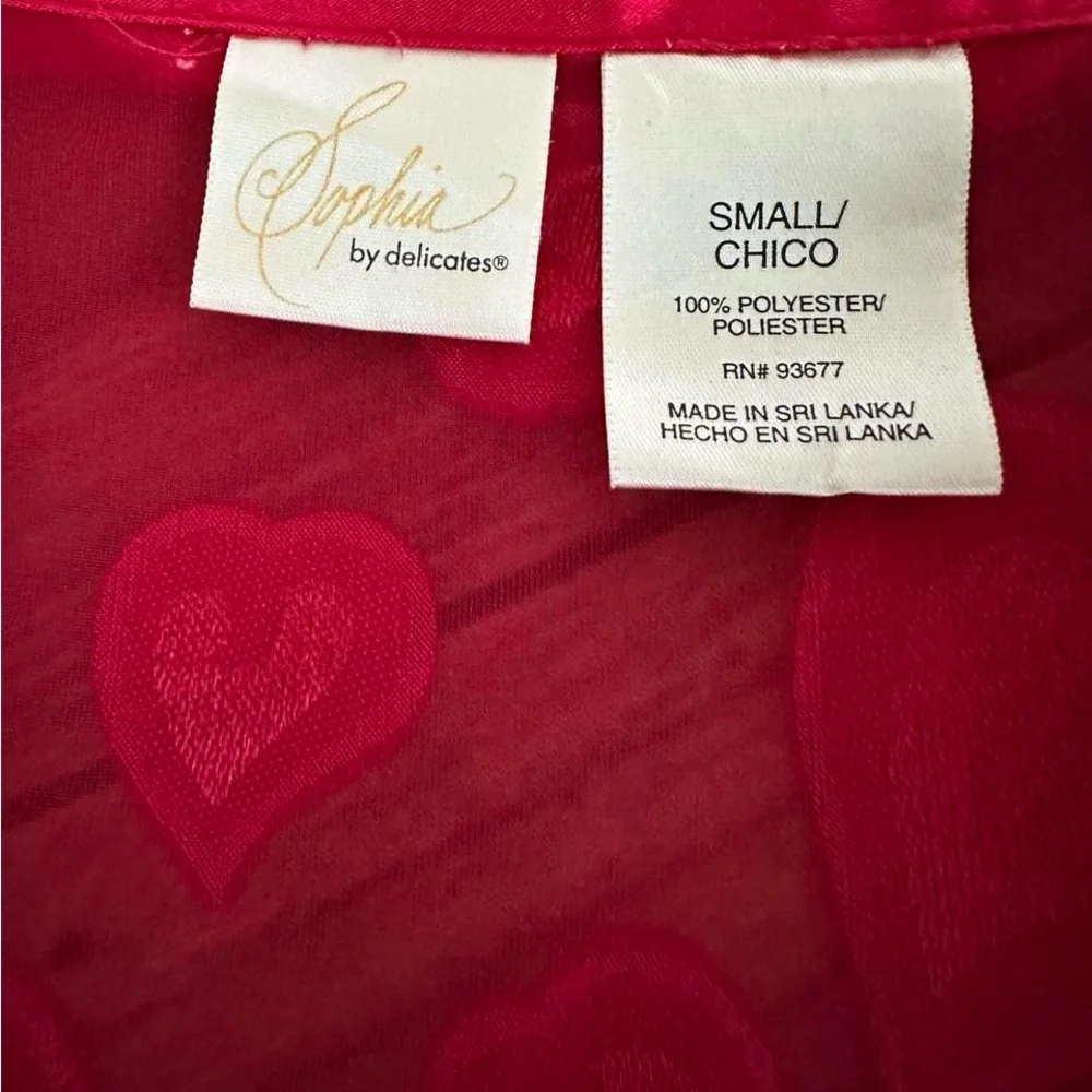 Vintage Sophia Delicates Red heart print sheer button up sleep shirt dress - Picture 5 of 6